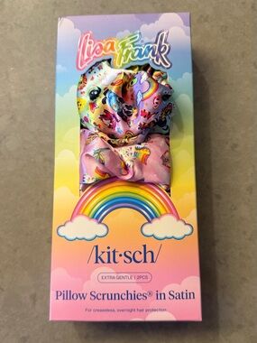 Kitsch Lisa Frank Satin Pillow Scrunchies - Rainbow Pink Multicolor
